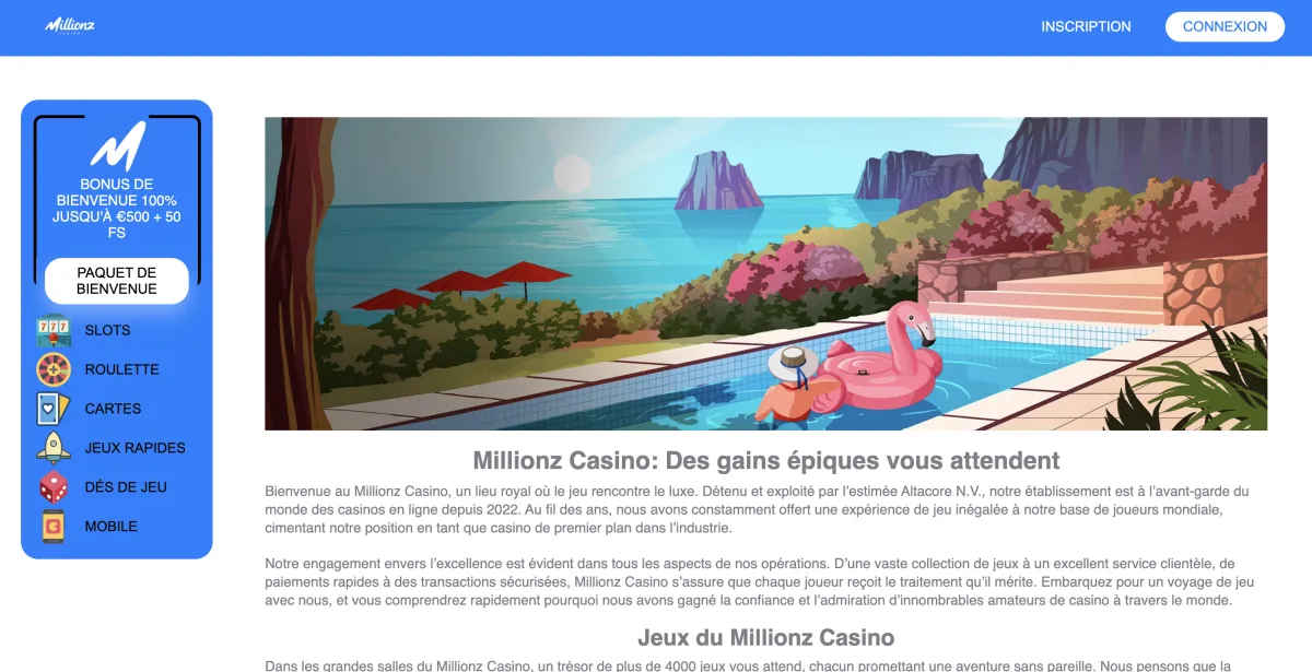 Capture d'écran du casino Millionz - casino sans wager n°4